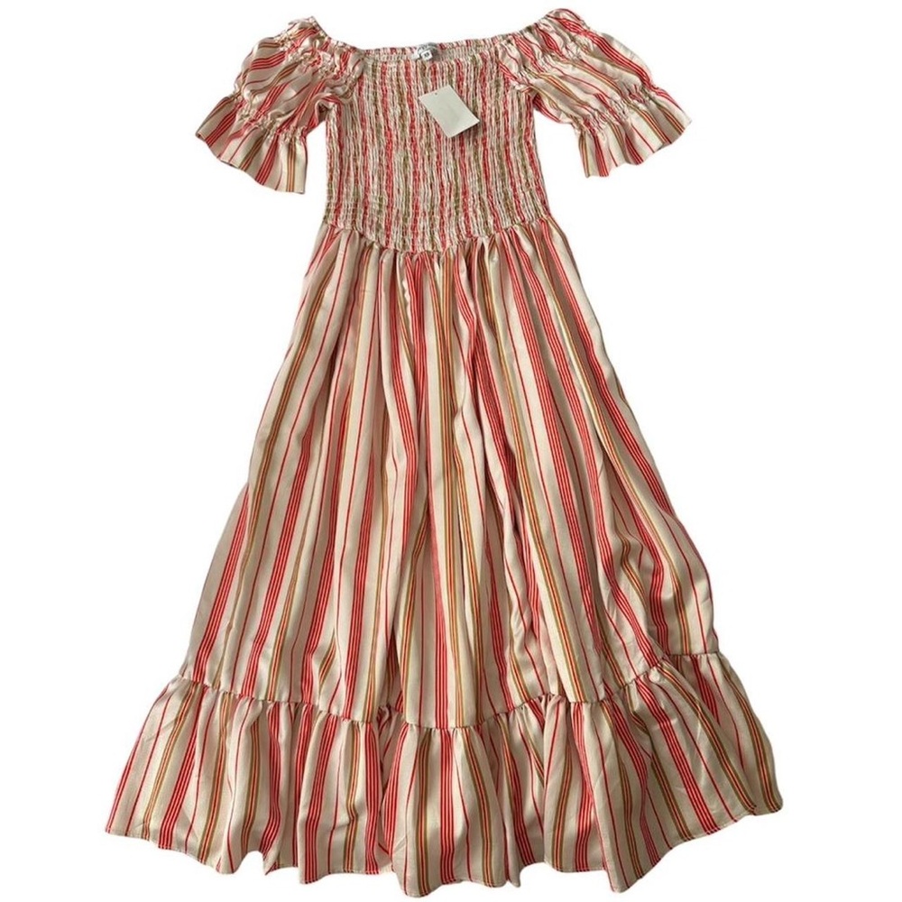 Nordstrom Red and Cream Puff Sleeve Dress